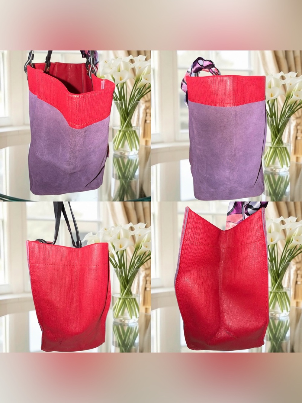 Furla Tribe REVERSIBLE Tote Bag Red Purple Suede Leather Made In Italy - Picture 6 of 10